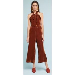Anthropologie Kristinit crushed velvet halter jumpsuit XS bronze